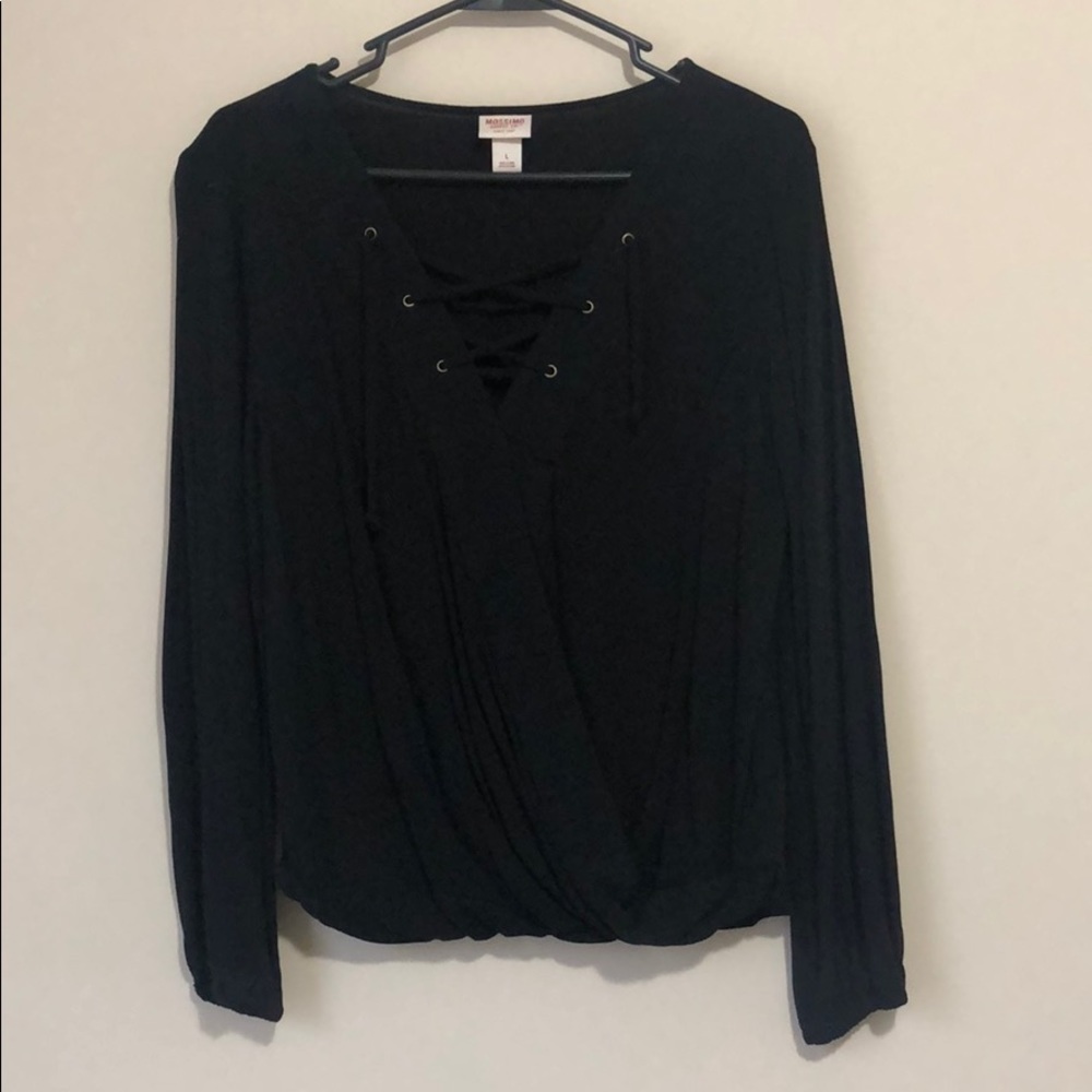 Black V Neck drawstring top